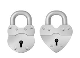 Metal closed padlock in heart shape vector