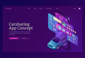 Carsharing app concept isometric landing page vector