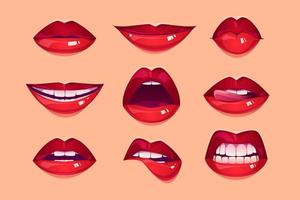 Female red lips, sexy woman mouth with smile, kiss vector