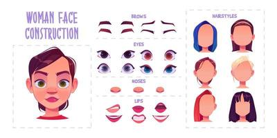 Woman face construction, avatar creation set vector