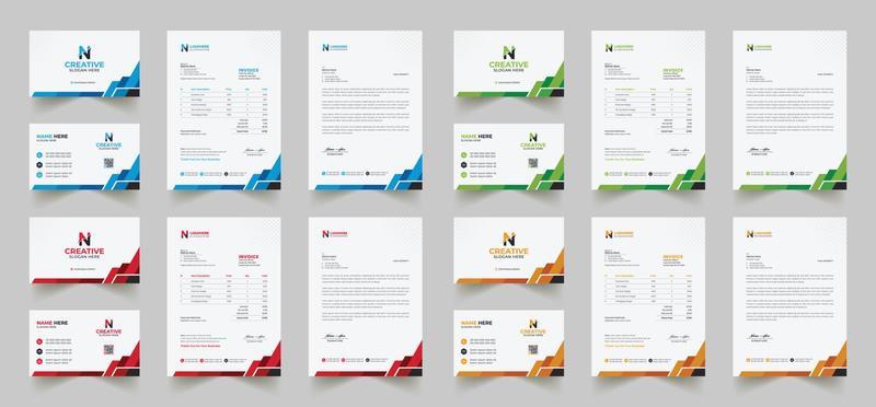 Corporate branding identity design includes Business Card, Invoices, Letterhead Designs, and Modern stationery packs with Abstract Templates