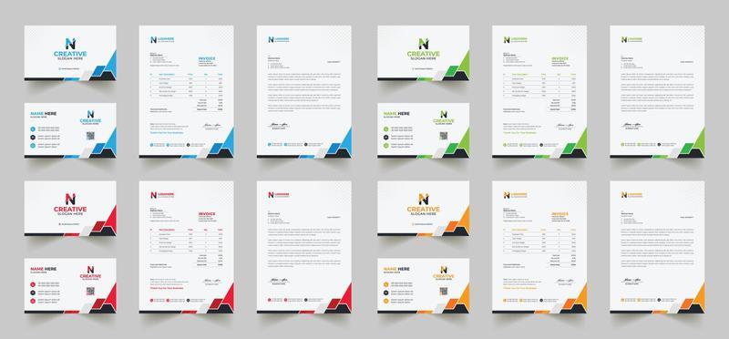 Corporate branding identity design includes Business Card, Invoices, Letterhead Designs, and Modern stationery packs with Abstract Templates