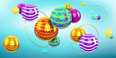 Abstract background with 3d spheres and gold rings vector