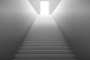 White staircase with light from open door on top vector