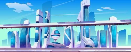 Future city futuristic street with glass buildings vector