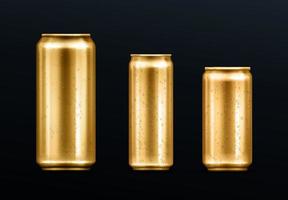 Metal cans with water drops gold colored container vector