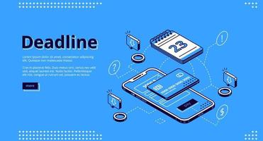 Deadline payment technology isometric web banner vector