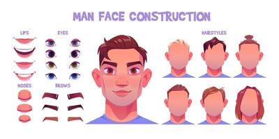 Man face constructor, avatar of male character vector