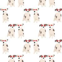 Cute dogs Jack Russell Terrier. Fanny animals . Vector hand drawn seamless pattern. Perfect for baby, kids apparel, print design, textile. White background.