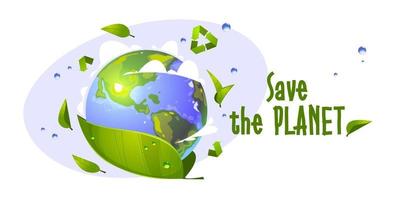 Save the planet cartoon banner with earth globe vector