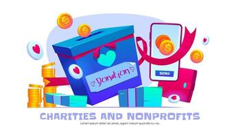 Charity and nonprofit organization cartoon banner