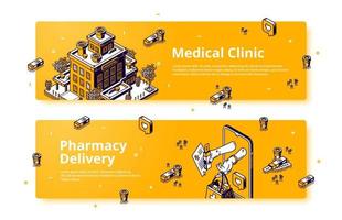 pancartas de clínica médica y entrega de farmacia. vector