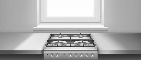 Kitchen table and gas stove with hobs vector