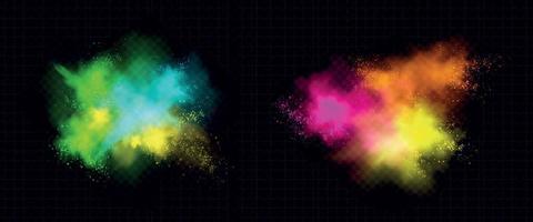 Explosions of color powder, paint dust with particles vector