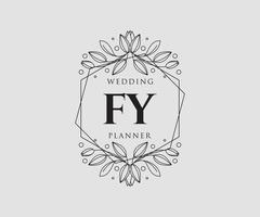 colección de logotipos de monograma de boda con letras iniciales fy, plantillas florales y minimalistas modernas dibujadas a mano para tarjetas de invitación, guardar la fecha, identidad elegante para restaurante, boutique, café en vector