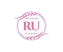 RU Initials letter Wedding monogram logos collection, hand drawn modern minimalistic and floral templates for Invitation cards, Save the Date, elegant identity for restaurant, boutique, cafe in vector