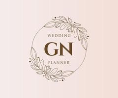 colección de logotipos de monograma de boda con letras iniciales gn, plantillas florales y minimalistas modernas dibujadas a mano para tarjetas de invitación, guardar la fecha, identidad elegante para restaurante, boutique, café en vector