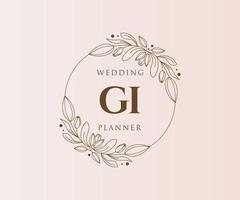 GI Initials letter Wedding monogram logos collection, hand drawn modern minimalistic and floral templates for Invitation cards, Save the Date, elegant identity for restaurant, boutique, cafe in vector