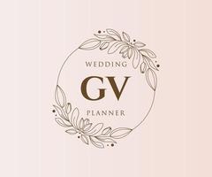 colección de logotipos de monograma de boda con letras iniciales gv, plantillas florales y minimalistas modernas dibujadas a mano para tarjetas de invitación, guardar la fecha, identidad elegante para restaurante, boutique, café en vector