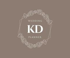 colección de logotipos de monograma de boda con letras iniciales kd, plantillas florales y minimalistas modernas dibujadas a mano para tarjetas de invitación, guardar la fecha, identidad elegante para restaurante, boutique, café en vector