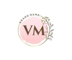 logotipo femenino vm inicial. utilizable para logotipos de naturaleza, salón, spa, cosmética y belleza. elemento de plantilla de diseño de logotipo de vector plano.