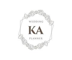 colección de logotipos de monograma de boda con letras iniciales ka, plantillas florales y minimalistas modernas dibujadas a mano para tarjetas de invitación, guardar la fecha, identidad elegante para restaurante, boutique, café en vector