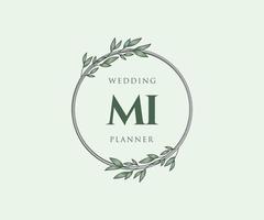 MI Initials letter Wedding monogram logos collection, hand drawn modern minimalistic and floral templates for Invitation cards, Save the Date, elegant identity for restaurant, boutique, cafe in vector