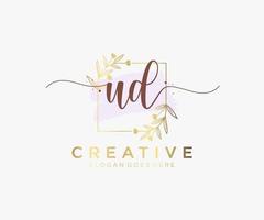 Initial UD feminine logo. Usable for Nature, Salon, Spa, Cosmetic and Beauty Logos. Flat Vector Logo Design Template Element.