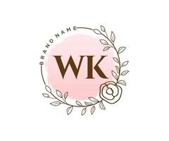 logo femenino wk inicial. utilizable para logotipos de naturaleza, salón, spa, cosmética y belleza. elemento de plantilla de diseño de logotipo de vector plano.