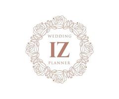 colección de logotipos de monograma de boda con letras iniciales de iz, plantillas florales y minimalistas modernas dibujadas a mano para tarjetas de invitación, guardar la fecha, identidad elegante para restaurante, boutique, café en vector