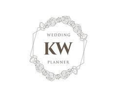 colección de logotipos de monograma de boda con letras iniciales kw, plantillas florales y minimalistas modernas dibujadas a mano para tarjetas de invitación, guardar la fecha, identidad elegante para restaurante, boutique, café en vector