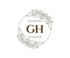 Colección de logotipos de monograma de boda con letras iniciales gh, plantillas florales y minimalistas modernas dibujadas a mano para tarjetas de invitación, guardar la fecha, identidad elegante para restaurante, boutique, café en vector