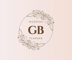 colección de logotipos de monograma de boda con letras iniciales de gb, plantillas florales y minimalistas modernas dibujadas a mano para tarjetas de invitación, guardar la fecha, identidad elegante para restaurante, boutique, café en vector