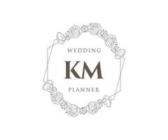 KM Initials letter Wedding monogram logos collection, hand drawn modern minimalistic and floral templates for Invitation cards, Save the Date, elegant identity for restaurant, boutique, cafe in vector