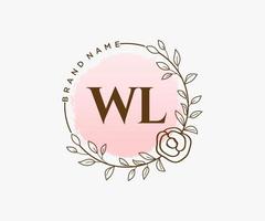 logotipo femenino inicial wl. utilizable para logotipos de naturaleza, salón, spa, cosmética y belleza. elemento de plantilla de diseño de logotipo de vector plano.