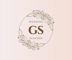 Colección de logotipos de monograma de boda con letras iniciales gs, plantillas florales y minimalistas modernas dibujadas a mano para tarjetas de invitación, guardar la fecha, identidad elegante para restaurante, boutique, café en vector