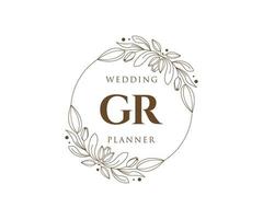 colección de logotipos de monograma de boda con letras iniciales gr, plantillas florales y minimalistas modernas dibujadas a mano para tarjetas de invitación, guardar la fecha, identidad elegante para restaurante, boutique, café en vector