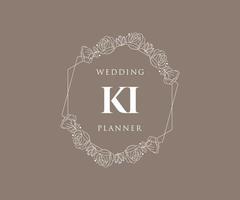 colección de logotipos de monograma de boda con letras iniciales ki, plantillas florales y minimalistas modernas dibujadas a mano para tarjetas de invitación, guardar la fecha, identidad elegante para restaurante, boutique, café en vector