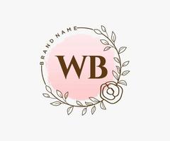 Initial WB feminine logo. Usable for Nature, Salon, Spa, Cosmetic and Beauty Logos. Flat Vector Logo Design Template Element.