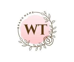 Initial WT feminine logo. Usable for Nature, Salon, Spa, Cosmetic and Beauty Logos. Flat Vector Logo Design Template Element.