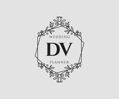 colección de logotipos de monograma de boda con letras iniciales dv, plantillas florales y minimalistas modernas dibujadas a mano para tarjetas de invitación, guardar la fecha, identidad elegante para restaurante, boutique, café en vector