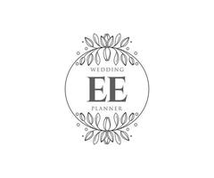EE Initials letter Wedding monogram logos collection, hand drawn modern minimalistic and floral templates for Invitation cards, Save the Date, elegant identity for restaurant, boutique, cafe in vector