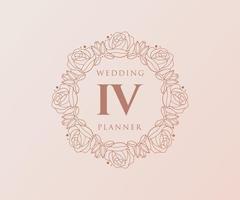 colección de logotipos de monograma de boda con letras iniciales iv, plantillas florales y minimalistas modernas dibujadas a mano para tarjetas de invitación, guardar la fecha, identidad elegante para restaurante, boutique, café en vector