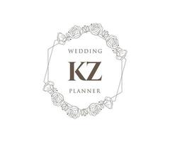 KZ Initials letter Wedding monogram logos collection, hand drawn modern minimalistic and floral templates for Invitation cards, Save the Date, elegant identity for restaurant, boutique, cafe in vector