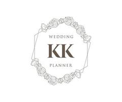 colección de logotipos de monograma de boda con letras iniciales kk, plantillas florales y minimalistas modernas dibujadas a mano para tarjetas de invitación, guardar la fecha, identidad elegante para restaurante, boutique, café en vector