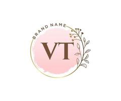 Initial VT feminine logo. Usable for Nature, Salon, Spa, Cosmetic and Beauty Logos. Flat Vector Logo Design Template Element.