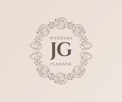 JG Initials letter Wedding monogram logos collection, hand drawn modern minimalistic and floral templates for Invitation cards, Save the Date, elegant identity for restaurant, boutique, cafe in vector