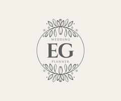 EGnitials letter Wedding monogram logos collection, hand drawn modern minimalistic and floral templates for Invitation cards, Save the Date, elegant identity for restaurant, boutique, cafe in vector