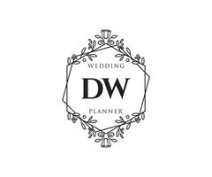 colección de logotipos de monogramas de boda con letras iniciales dw, plantillas florales y minimalistas modernas dibujadas a mano para tarjetas de invitación, guardar la fecha, identidad elegante para restaurante, boutique, café en vector