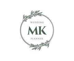 colección de logotipos de monograma de boda con letras iniciales mk, plantillas florales y minimalistas modernas dibujadas a mano para tarjetas de invitación, guardar la fecha, identidad elegante para restaurante, boutique, café en vector